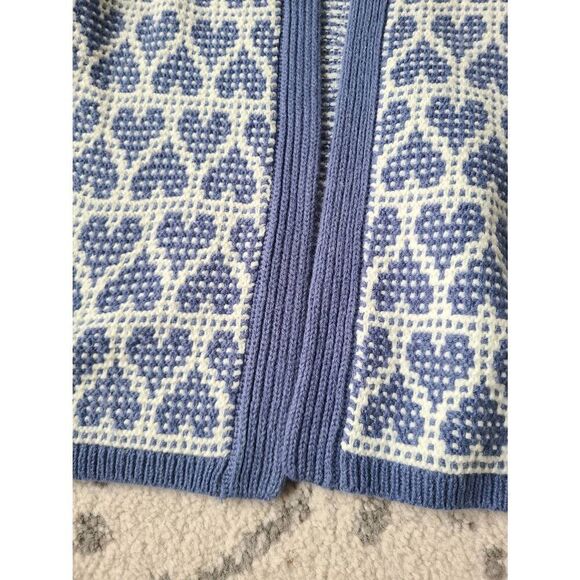 Coldwater Creek Cardigan Sweater Womens PS Blue Knit Heart Pattern Open Front - Picture 2 of 6